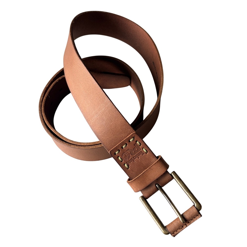 Timberland PRO Belt Size 44 Brown Genuine Full Grain Leather Workwear Brass Buck